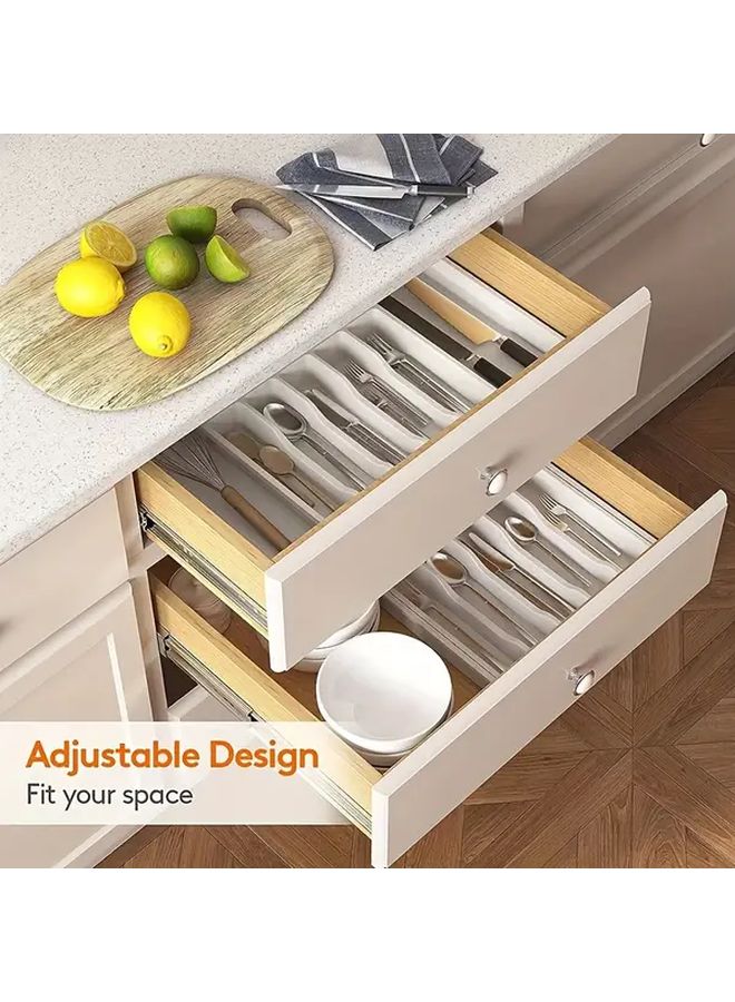White Adjustable Cutlery Drawer Organizer Retractable Rack Kitchen Utensil Storage Box - Image 3